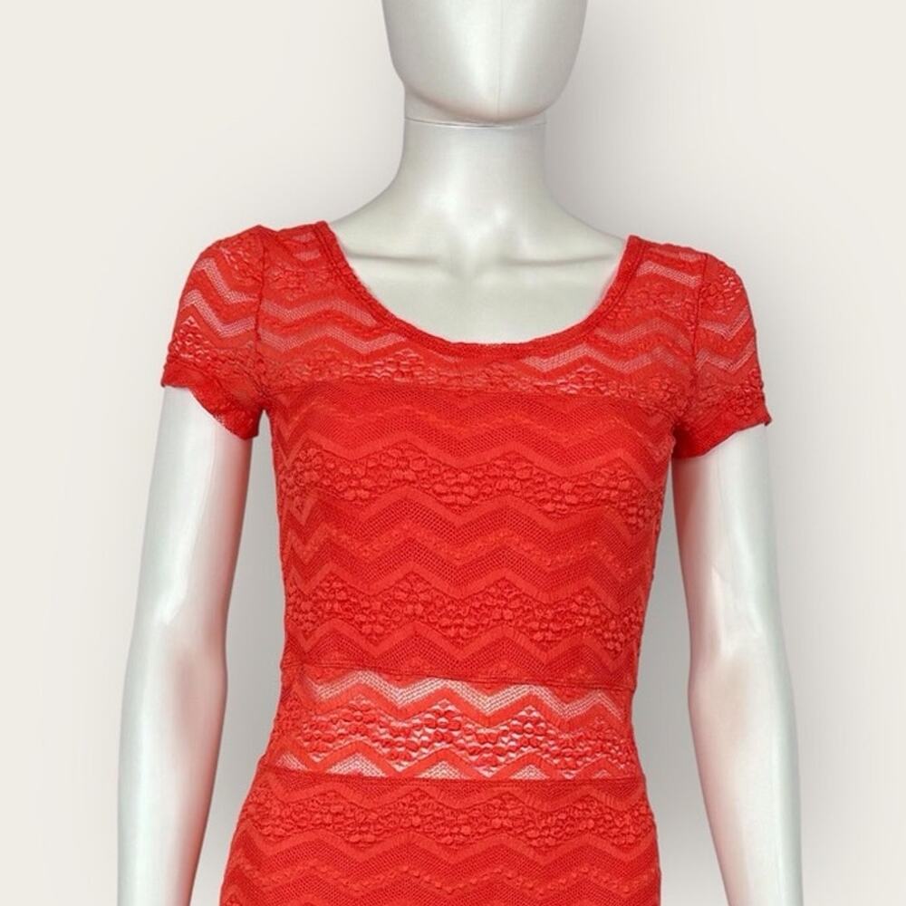 Free People Lace Mini Dress Body Con Red Orange Short Sleeved Size XS - Picture 2 of 9